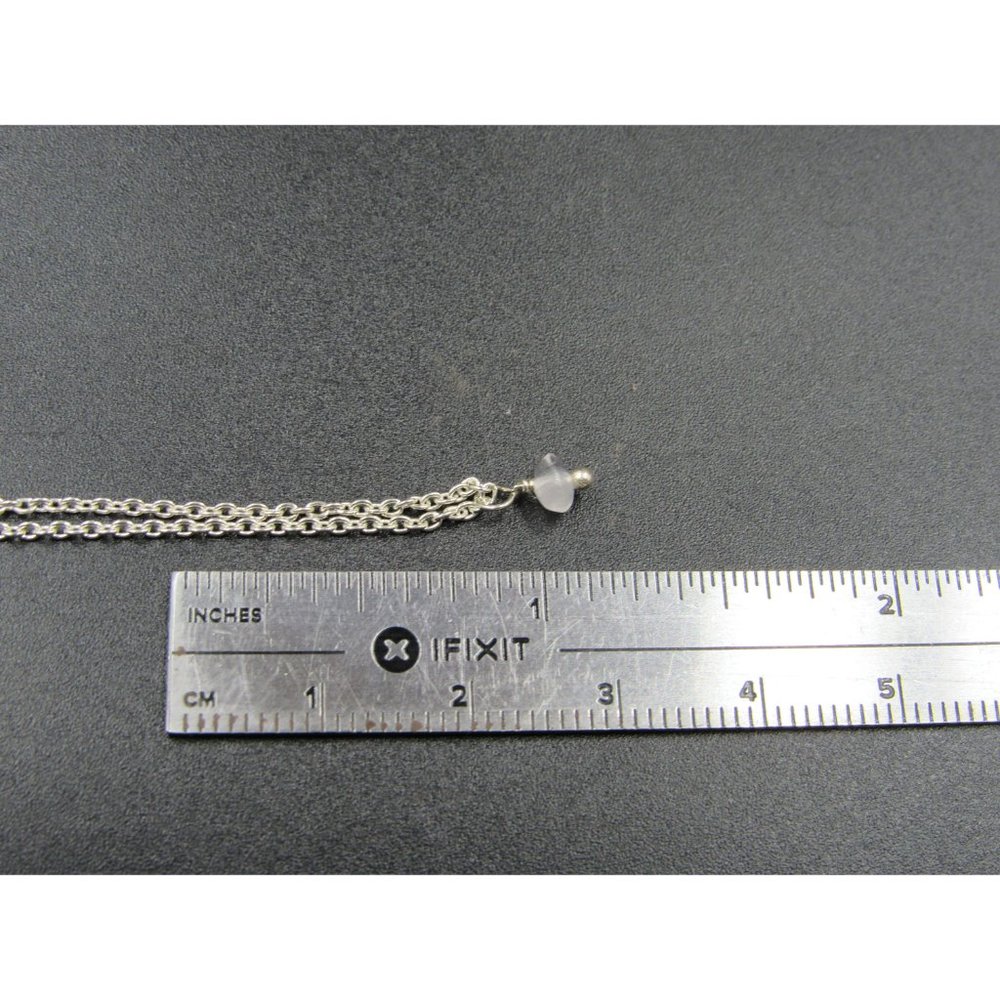18" Sterling Silver Tiny Clear Quartz Stone Pendant Necklace Vintage Minimalist - Picture 5 of 6